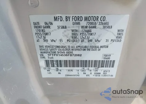 2006 Ford F-150 Fx4/Lariat/Xl/Xlt из США, поврежденный, VIN 1FTPX14536FB72082